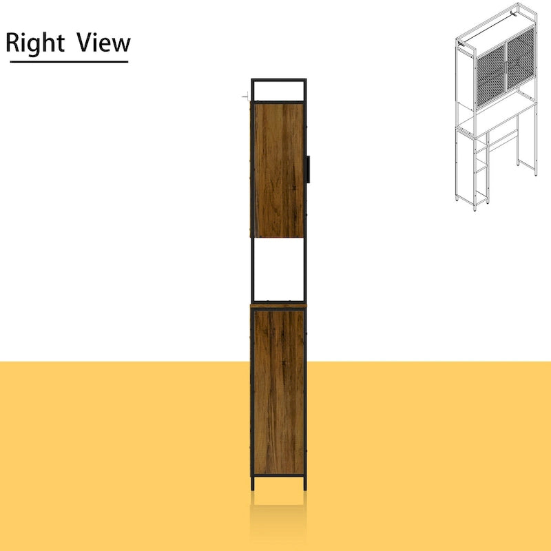 Meuble de rangement WC, Marron foncé, MDF et treillis métallique, Étagère réglable, Porte-papier toilette