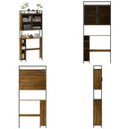 Meuble de rangement WC, Marron foncé, MDF et treillis métallique, Étagère réglable, Porte-papier toilette