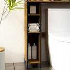Meuble de rangement WC, Marron foncé, MDF et treillis métallique, Étagère réglable, Porte-papier toilette