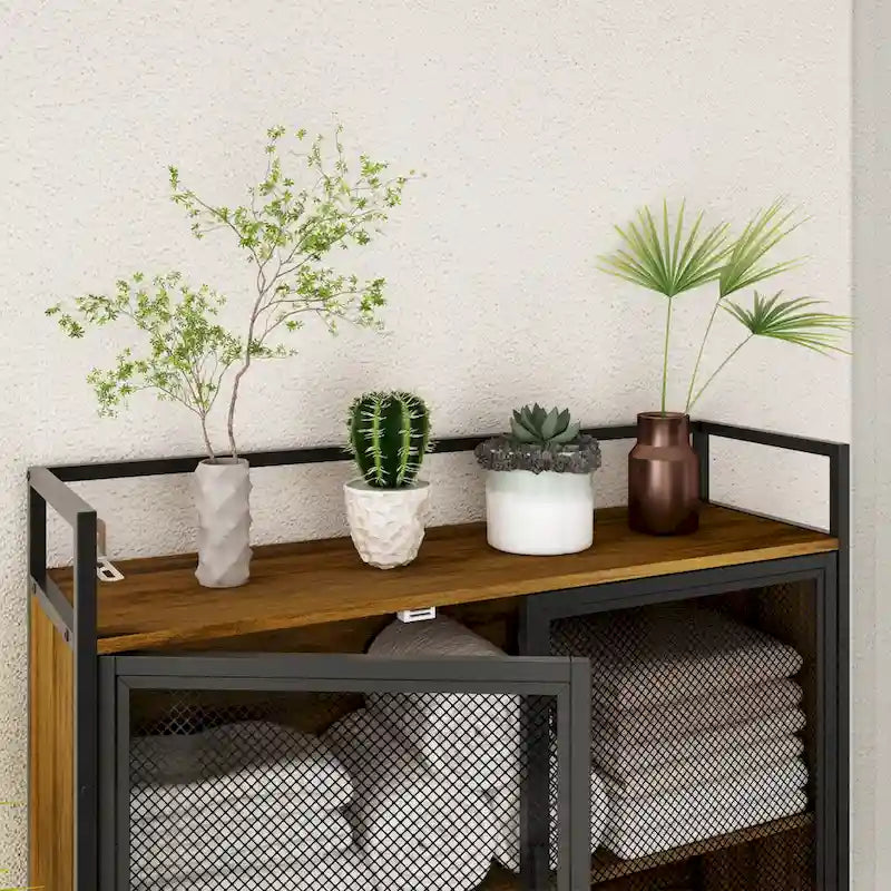 Meuble de rangement WC, Marron foncé, MDF et treillis métallique, Étagère réglable, Porte-papier toilette