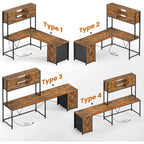 Bureau d'angle en L avec tiroirs, étagères de rangement, pour le gaming ou l'ordinateur