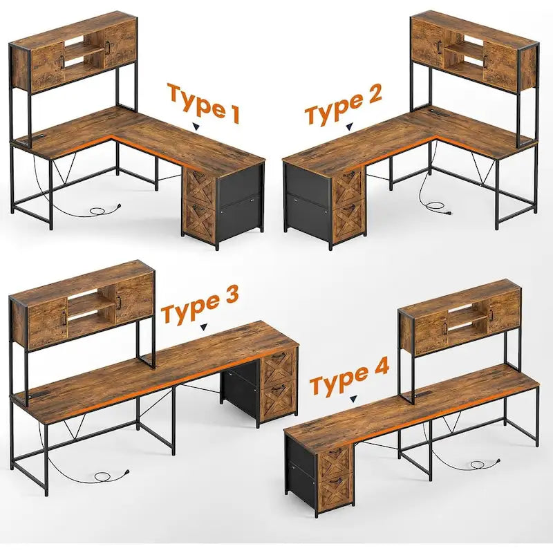 Bureau d'angle en L avec tiroirs, étagères de rangement, pour le gaming ou l'ordinateur