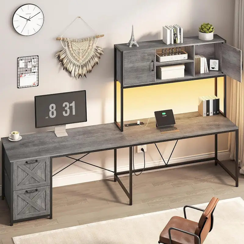 Bureau d'angle en L avec tiroirs, étagères de rangement, pour le gaming ou l'ordinateur