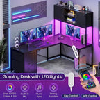 Bureau d'angle en L avec tiroirs, étagères de rangement, pour le gaming ou l'ordinateur