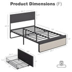 Lit plateforme rembourré avec 2 tiroirs de rangement, lin, style Mid-Century, 317 kg, pleine taille/Queen