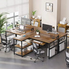 Bureau de jeu pour 2 personnes 240 cm, marron, LED RGB, support de clavier, support de moniteur, multiprise USB