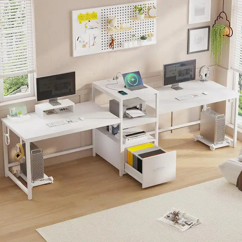 Bureau de jeu pour 2 personnes 240 cm, marron, LED RGB, support de clavier, support de moniteur, multiprise USB