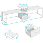 Bureau de jeu pour 2 personnes 240 cm, marron, LED RGB, support de clavier, support de moniteur, multiprise USB