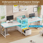 Bureau de jeu pour 2 personnes 240 cm, marron, LED RGB, support de clavier, support de moniteur, multiprise USB