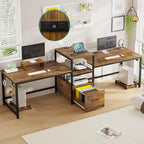 Bureau de jeu pour 2 personnes 240 cm, marron, LED RGB, support de clavier, support de moniteur, multiprise USB