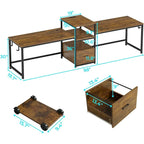 Bureau de jeu pour 2 personnes 240 cm, marron, LED RGB, support de clavier, support de moniteur, multiprise USB