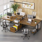 Bureau de jeu pour 2 personnes 240 cm, marron, LED RGB, support de clavier, support de moniteur, multiprise USB