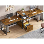 Bureau de jeu pour 2 personnes 240 cm, marron, LED RGB, support de clavier, support de moniteur, multiprise USB