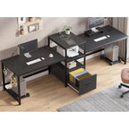 Bureau de jeu pour 2 personnes 240 cm, marron, LED RGB, support de clavier, support de moniteur, multiprise USB