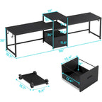 Bureau de jeu pour 2 personnes 240 cm, marron, LED RGB, support de clavier, support de moniteur, multiprise USB