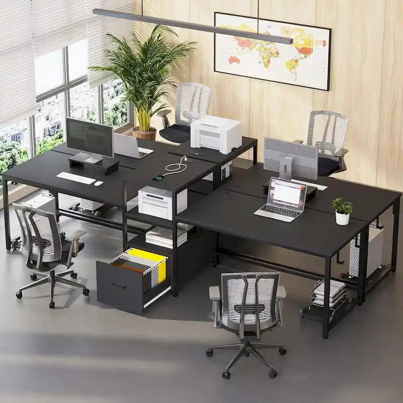 Bureau de jeu pour 2 personnes 240 cm, marron, LED RGB, support de clavier, support de moniteur, multiprise USB