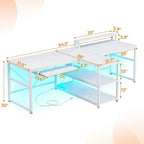Bureau de jeu pour 2 personnes 240 cm, marron, LED RGB, support de clavier, support de moniteur, multiprise USB
