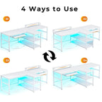 Bureau de jeu pour 2 personnes 240 cm, marron, LED RGB, support de clavier, support de moniteur, multiprise USB