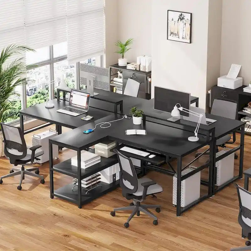 Bureau de jeu pour 2 personnes 240 cm, marron, LED RGB, support de clavier, support de moniteur, multiprise USB