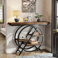 Console, style industriel, étagères décalées à 4 niveaux, panneaux de particules et cadre métallique, 100 cm (L) x 30 cm (l) x 81,3 cm (H), marron rustique