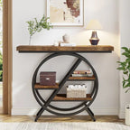 Console, style industriel, étagères décalées à 4 niveaux, panneaux de particules et cadre métallique, 100 cm (L) x 30 cm (l) x 81,3 cm (H), marron rustique