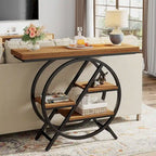 Console, style industriel, étagères décalées à 4 niveaux, panneaux de particules et cadre métallique, 100 cm (L) x 30 cm (l) x 81,3 cm (H), marron rustique