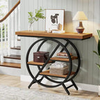 Console, style industriel, étagères décalées à 4 niveaux, panneaux de particules et cadre métallique, 100 cm (L) x 30 cm (l) x 81,3 cm (H), marron rustique