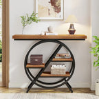 Console, style industriel, étagères décalées à 4 niveaux, panneaux de particules et cadre métallique, 100 cm (L) x 30 cm (l) x 81,3 cm (H), marron rustique