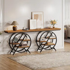Console, style industriel, étagères décalées à 4 niveaux, panneaux de particules et cadre métallique, 100 cm (L) x 30 cm (l) x 81,3 cm (H), marron rustique