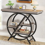 Console, style industriel, étagères décalées à 4 niveaux, panneaux de particules et cadre métallique, 100 cm (L) x 30 cm (l) x 81,3 cm (H), marron rustique