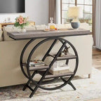 Console, style industriel, étagères décalées à 4 niveaux, panneaux de particules et cadre métallique, 100 cm (L) x 30 cm (l) x 81,3 cm (H), marron rustique