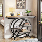 Console, style industriel, étagères décalées à 4 niveaux, panneaux de particules et cadre métallique, 100 cm (L) x 30 cm (l) x 81,3 cm (H), marron rustique