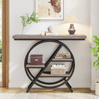 Console, style industriel, étagères décalées à 4 niveaux, panneaux de particules et cadre métallique, 100 cm (L) x 30 cm (l) x 81,3 cm (H), marron rustique