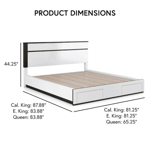 Ensemble de chambre à coucher 6 pièces avec plateforme, Blanc et Gris, Moderne, 4 ports USB, 15 tiroirs, Queen/King/Cal King