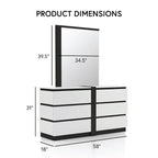 Ensemble de chambre à coucher 6 pièces avec plateforme, Blanc et Gris, Moderne, 4 ports USB, 15 tiroirs, Queen/King/Cal King