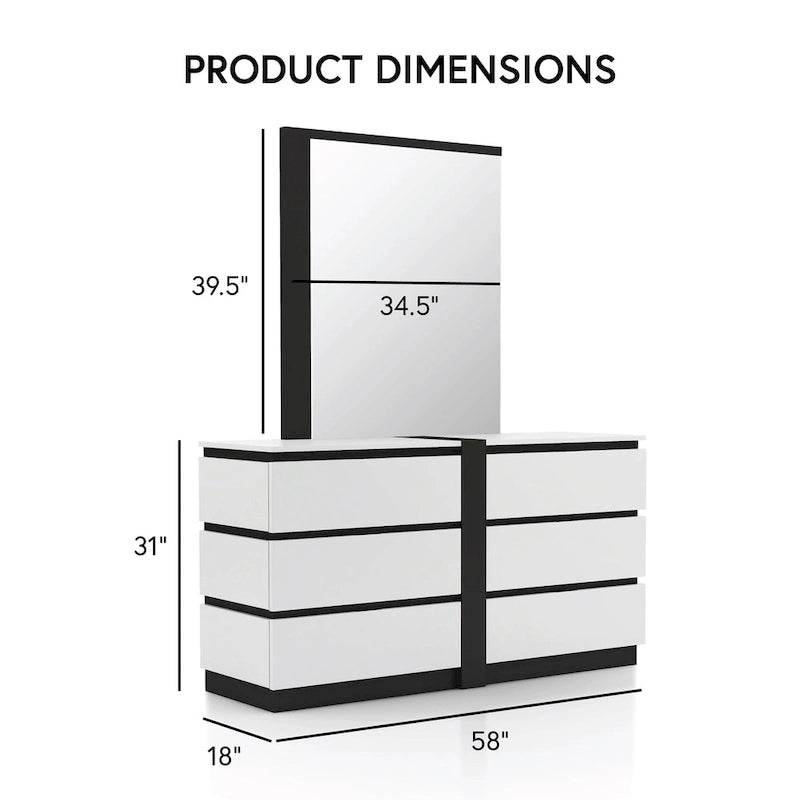 Ensemble de chambre à coucher 6 pièces avec plateforme, Blanc et Gris, Moderne, 4 ports USB, 15 tiroirs, Queen/King/Cal King
