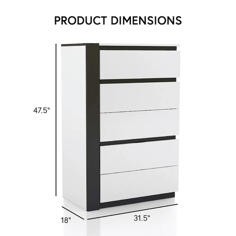 Ensemble de chambre à coucher 6 pièces avec plateforme, Blanc et Gris, Moderne, 4 ports USB, 15 tiroirs, Queen/King/Cal King