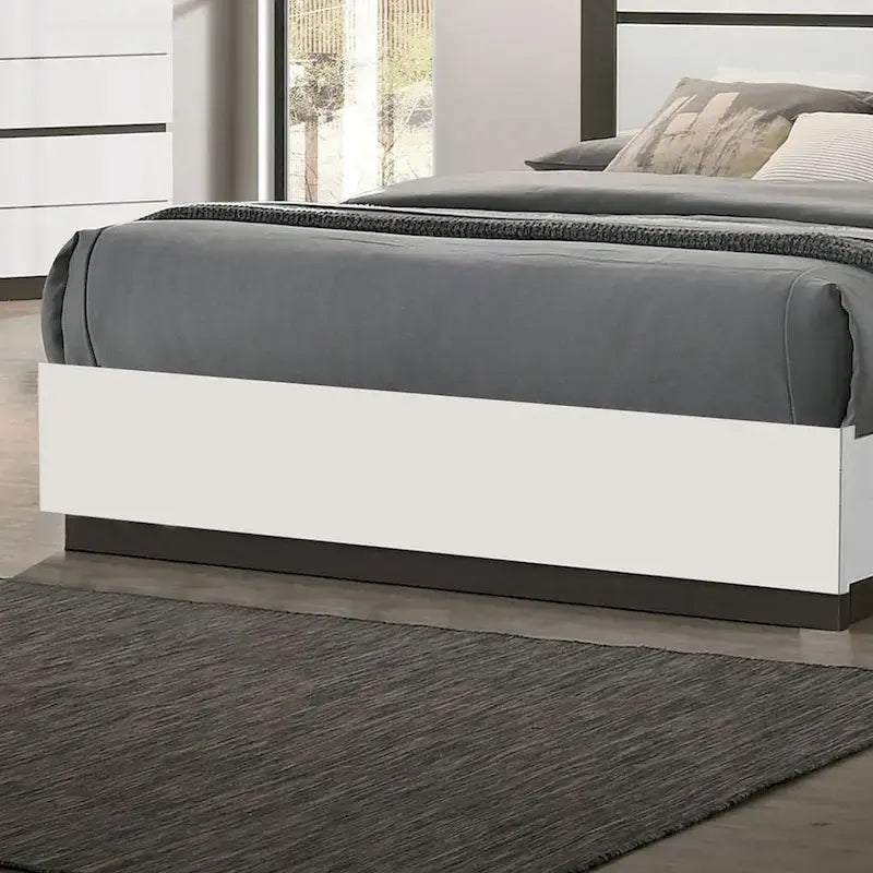 Ensemble de chambre à coucher 6 pièces avec plateforme, Blanc et Gris, Moderne, 4 ports USB, 15 tiroirs, Queen/King/Cal King