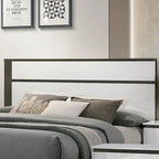 Ensemble de chambre à coucher 6 pièces avec plateforme, Blanc et Gris, Moderne, 4 ports USB, 15 tiroirs, Queen/King/Cal King