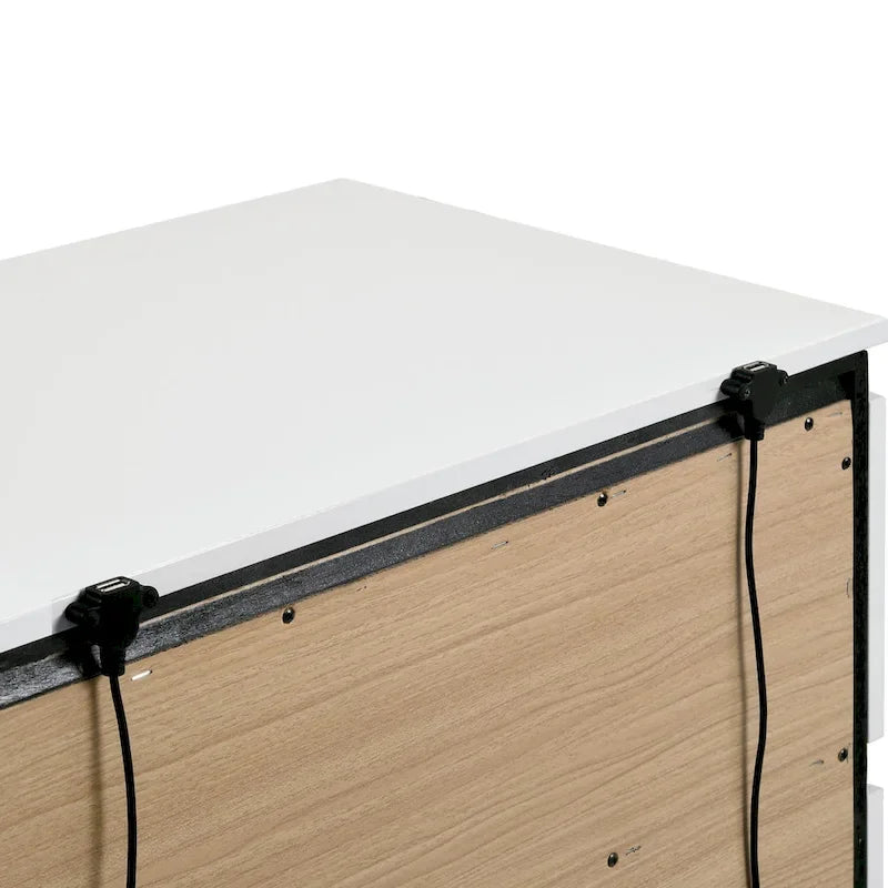 Ensemble de chambre à coucher 6 pièces avec plateforme, Blanc et Gris, Moderne, 4 ports USB, 15 tiroirs, Queen/King/Cal King