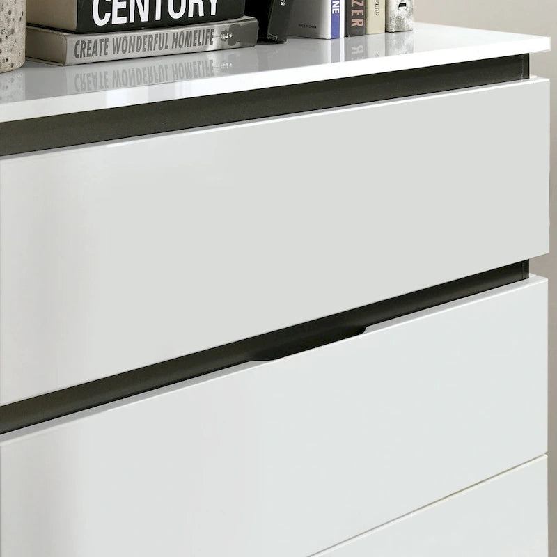 Ensemble de chambre à coucher 6 pièces avec plateforme, Blanc et Gris, Moderne, 4 ports USB, 15 tiroirs, Queen/King/Cal King