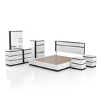 Ensemble de chambre à coucher 6 pièces avec plateforme, Blanc et Gris, Moderne, 4 ports USB, 15 tiroirs, Queen/King/Cal King