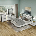Ensemble de chambre à coucher 6 pièces avec plateforme, Blanc et Gris, Moderne, 4 ports USB, 15 tiroirs, Queen/King/Cal King