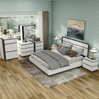 Ensemble de chambre à coucher 6 pièces avec plateforme, Blanc et Gris, Moderne, 4 ports USB, 15 tiroirs, Queen/King/Cal King