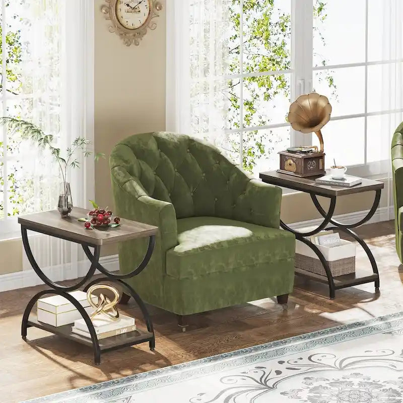 Tables d'appoint de bout à 2 niveaux en bois et métal pour salon (lot de 2) - 2 PIÈCES