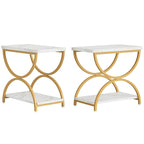 Tables d'appoint de bout à 2 niveaux en bois et métal pour salon (lot de 2) - 2 PIÈCES