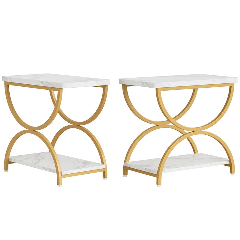 Tables d'appoint de bout à 2 niveaux en bois et métal pour salon (lot de 2) - 2 PIÈCES