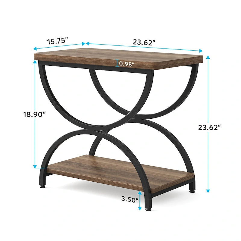 Tables d'appoint de bout à 2 niveaux en bois et métal pour salon (lot de 2) - 2 PIÈCES