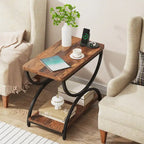 Tables d'appoint de bout à 2 niveaux en bois et métal pour salon (lot de 2) - 2 PIÈCES