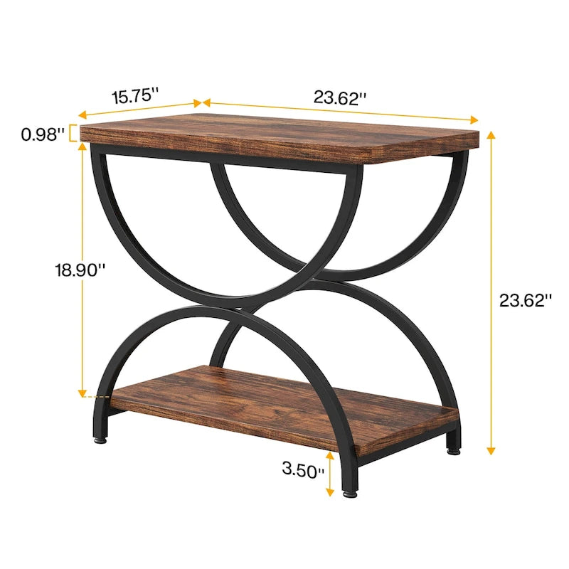 Tables d'appoint de bout à 2 niveaux en bois et métal pour salon (lot de 2) - 2 PIÈCES